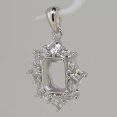 Sterling Silver Semi Mount Pendant Setting OCT 9x7mm W/ White Topaz - Syzjewelry